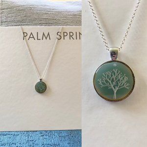 Sea Green, Etched Glass Tree Pendant Necklace
